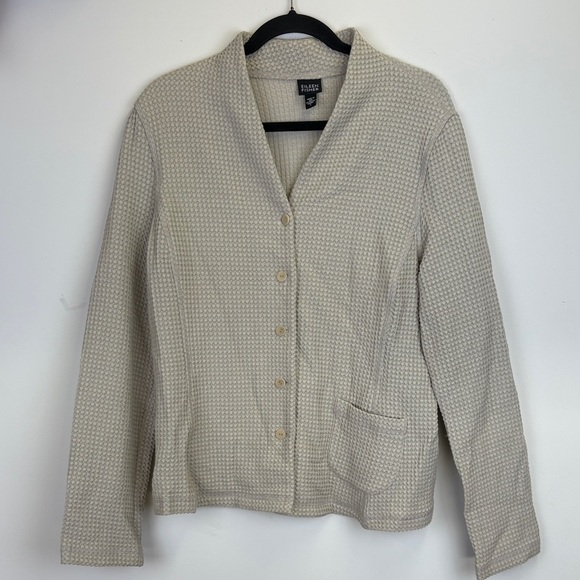 ileen Fisher Cardigan Jacket Waffle Knit Stone Color/ Size Medium - Picture 1 of 9